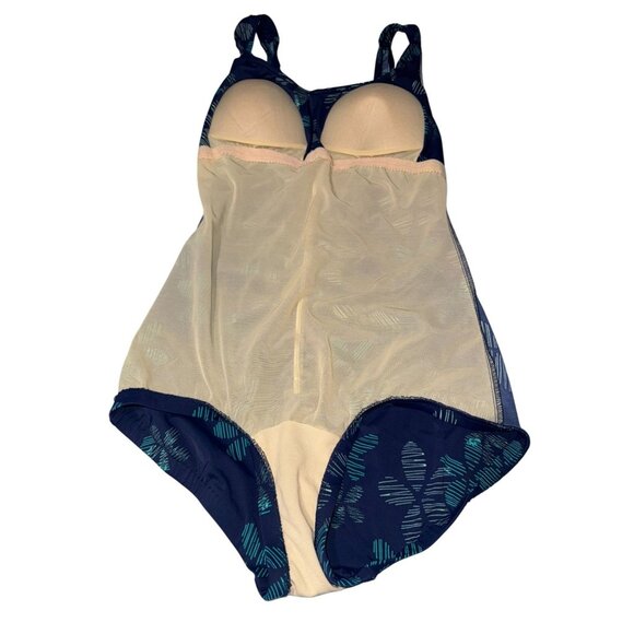 One-Piece Maxine Swimsuit With Ruched Front & Tropical Print Blue & Teal Womens - Picture 7 of 10